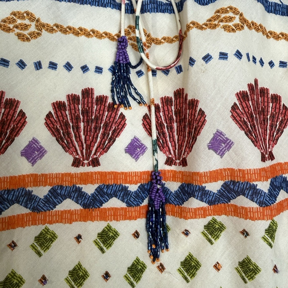 Farm Rio L Salt Island Crabs Tunic Maxi Dress Kaftan Beaded Tassel Resort Beachy - Picture 4 of 12